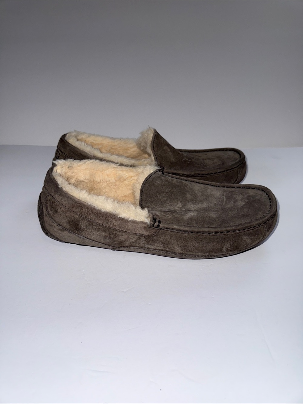 UGG Men's Dark Brown Suede Shearling-Lined Slip-Ons